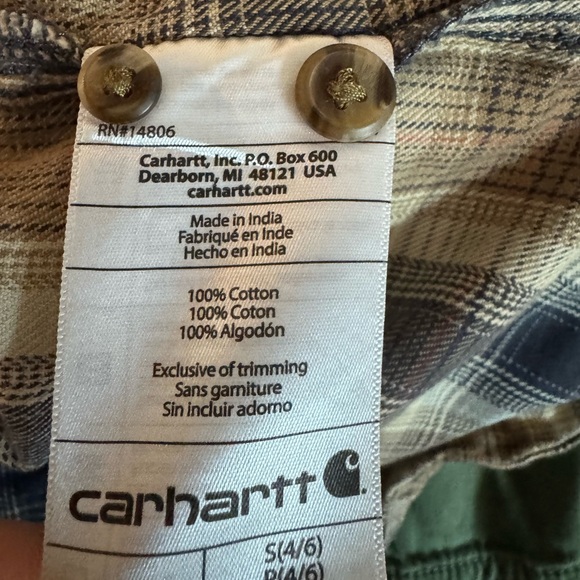 Women’s Carhartt Relaxed Fit Hooded Plaid Flannel Shirt | Small (4/6) - Picture 4 of 7